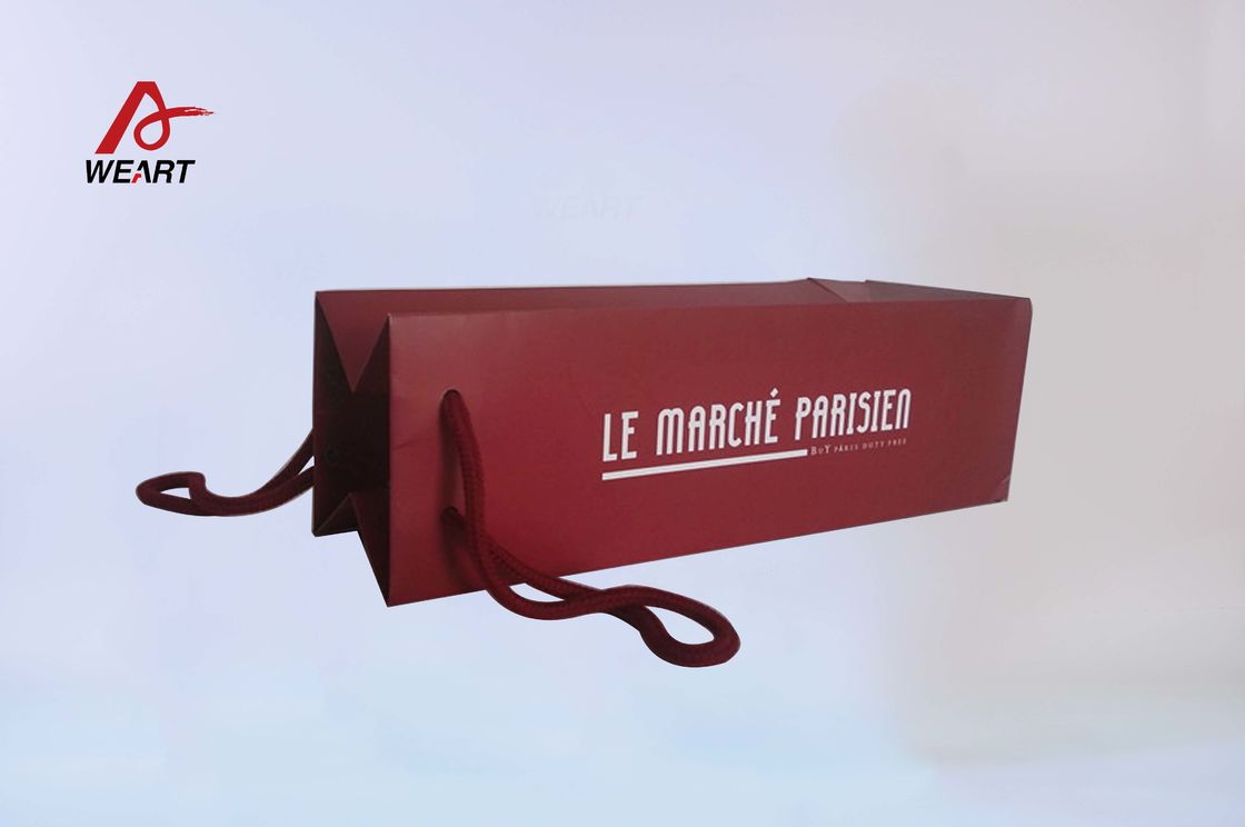 Recycled Custom Printed Paper Bags Promotional For Red Wine With Cotton Handle